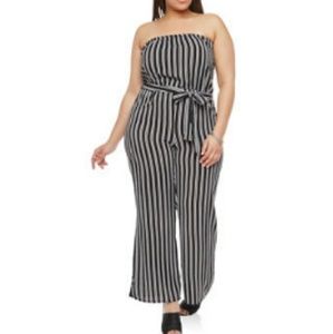 Plus Size Crepe Knit Stripe Jumpsuit